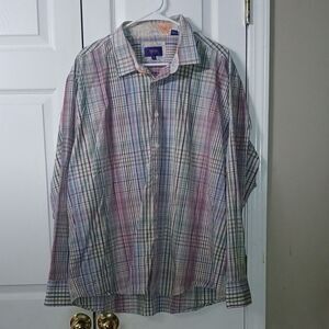 Tallia  mens button down plaid striped dress shirt Sz XXL  18.5 NWOT